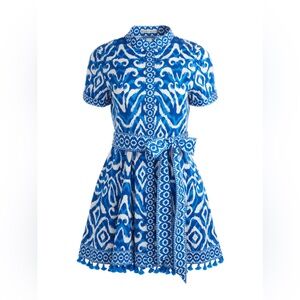 Alice and Olivia Lucy Artisan Ikat Mini Fit and Flare Dress Blue 2 PRISTINE